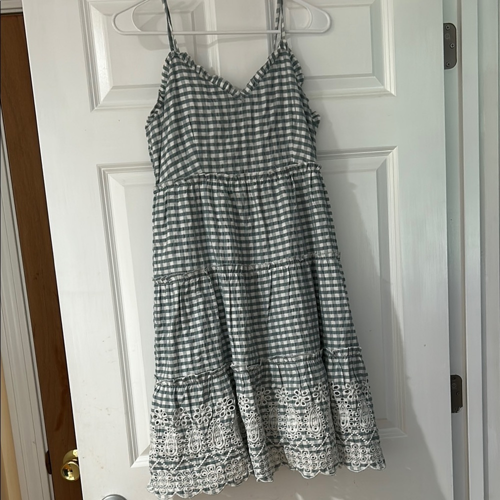 Jessica Simpson Grayish/Blue Gingham Sundress with Lace Hem, Size large